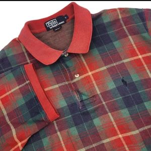 Polo Ralph Lauren Shirt Polo Large L All Over Plaid Golf 90s Made In USA Xmas